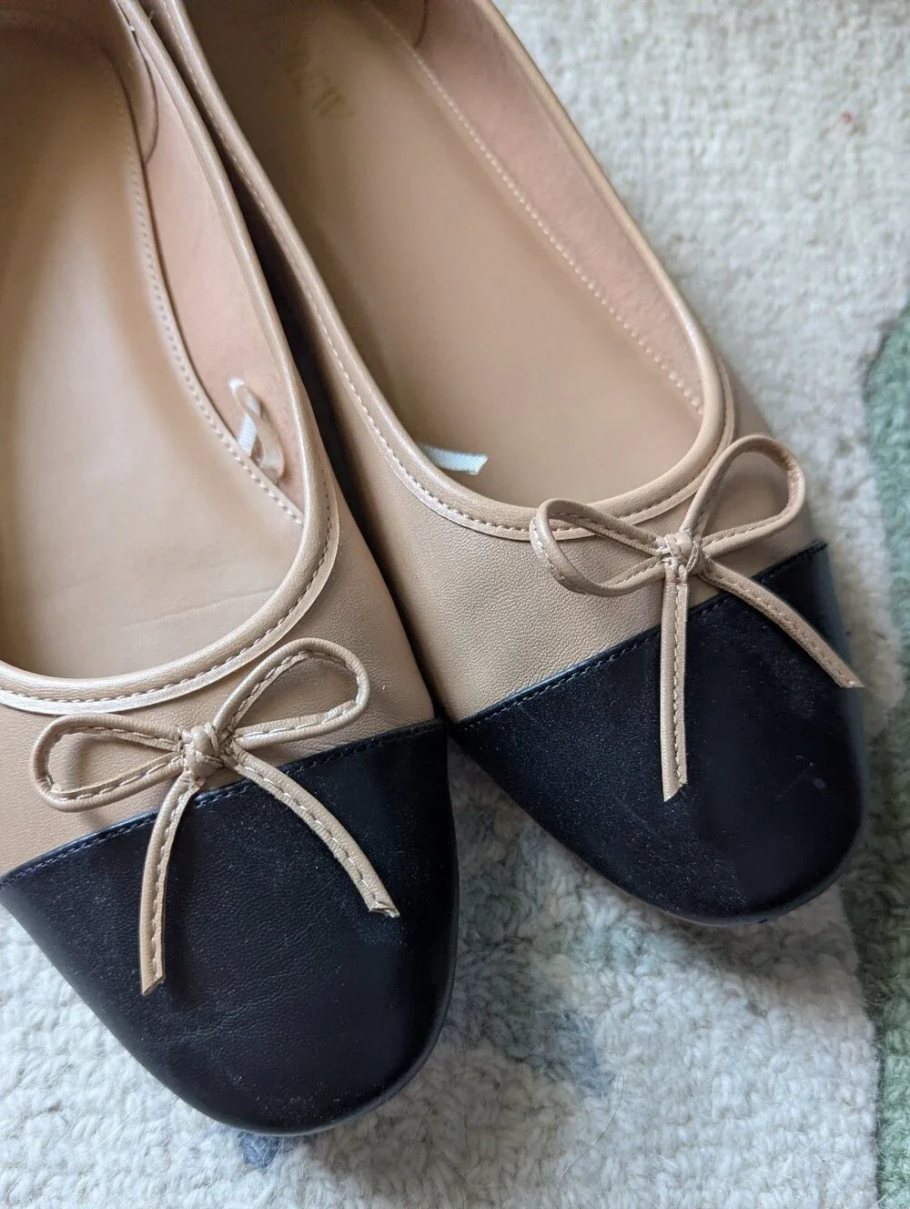 J. Crew Factory Beige and Black Cap-Toe Ballet Flats